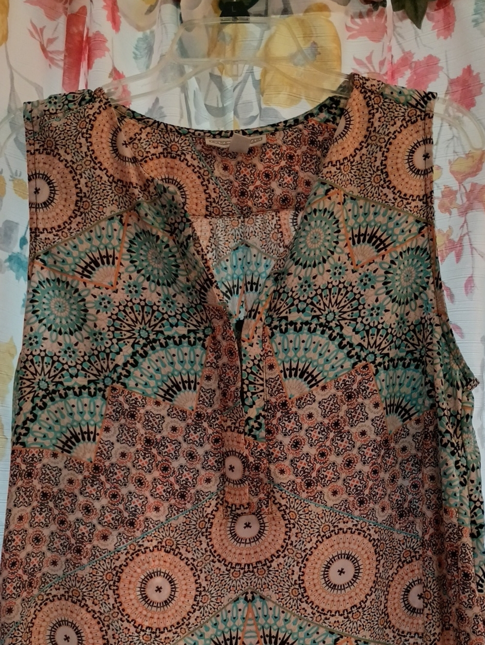 Dana Buchman Peach and Teal Printed Sleeveless Tunic